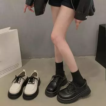 Увеличенные однослойные туфли женские весенние новые ретро легкие сочетающиеся студенческие удобные туфли на платформе с круглым носком из кожи Tide 40 бежевый