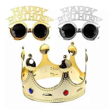 heizi Очки на день рождения Очки на день рождения Очки для вечеринок Главный герой Интересные товары Очки Золотая Серебряная Корона (2 & + набор)