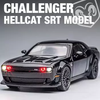 HellCat Dodge Challenger SRT Demon Supercar Simulation Diecast & Toy Vehicles Sounds & Light Pull Back Car 1:Модель из сплава 32