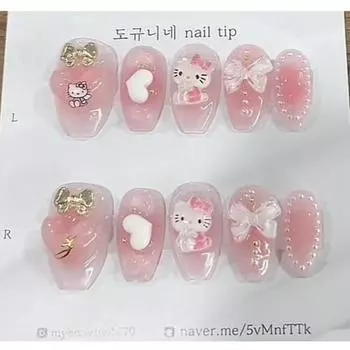 Hello Kitty 2 вида самодельных типсов для ногтей, популярный персонаж в Корее