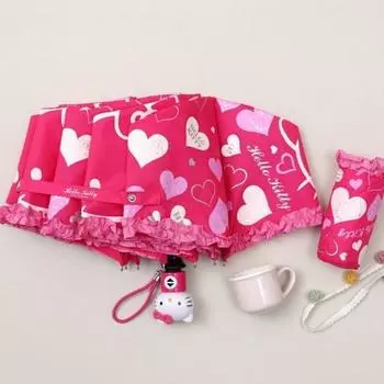 Hello Kitty Автоматический зонт Heart Frill с тремя секциями, популярный персонаж в Корее