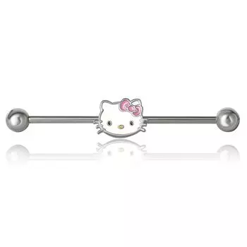 Hello Kitty Industrial Earrings Jewelry 14g Stainless Steel Cute Barbell Cartilage Earrings Sanrio Officially Stainless No Jewelry Licensed, Steel,
