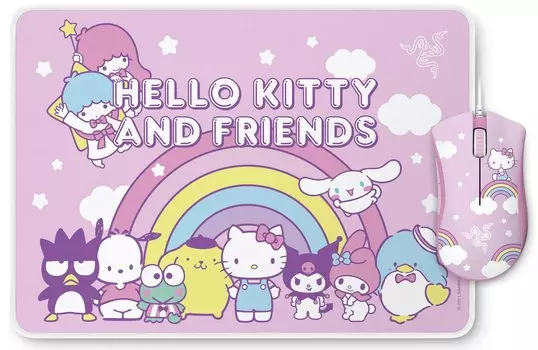 Hello Kitty Mouse Коврик для мыши Razer DeathAdder Essential Goliathus Medium Bundle Hello Kitty and Friends Edition Проводная 5 кнопок 6400 DPI Оптическая