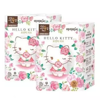 Hello Kitty Romantic Love 4-слойная туалетная бумага из натуральной целлюлозы, рулон 25 м, 30 рулонов, 2 упаковки, популярный персонаж в Корее
