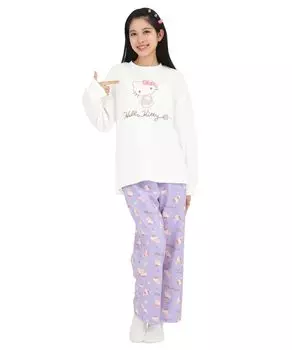 Hello Kitty Room Knit Long Длинный Верх и низ закрытые домашняя одежда x [SAZAC] Одежда, одеяло, женская, рукава, брюки, комплект, пижама, (слоновая кость