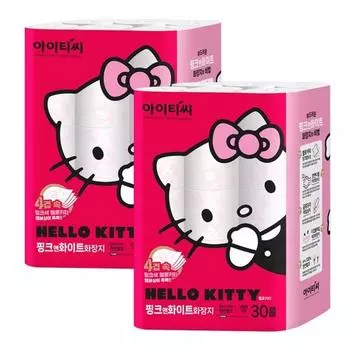 Hello Kitty Розово-белая 4-слойная туалетная бумага, 2 упаковки, 30 рулонов, популярный персонаж в Корее