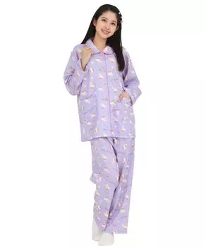 Hello Kitty рубашка пижама трикотажное одеяло длинный рукав длинные брюки верх и низ комплект комнатная одежда домашняя одежда [SAZAC] женская (Фиолетовый/М/SAN1854) фиолетовый