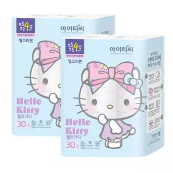 Hello Kitty Рулон туалетной бумаги «Розовая лента» 4-слойный, 20 м, 30 рулонов, 2 шт., популярный персонаж в Корее
