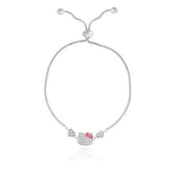 Hello Kitty Sanrio Bracelet for Women Officially Licensed Silver or 18K Gold Flash Plated Lariat Bracelet with Cubic Zirconia Pendant, Adjustable,