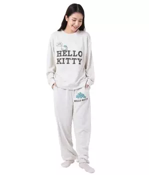 Hello Kitty Sweat Set Long Верхняя и нижняя одежда для дома [SAZAC] Пижама, флис, унисекс, женская, мужская, рукава, брюки, комплект, (Овсянка/S/SAN1752)