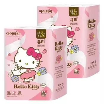 Hello Kitty Туалетная бумага Deco Cutie Natural Pulp 3-Ply Roll 27 м, 30 рулонов, 2 упаковки, популярный персонаж в Корее