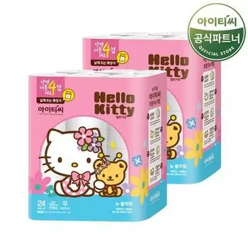 Hello Kitty Туалетная бумага Flower 4-слойная 25 м, 24 рулона, 2 упаковки, популярный персонаж в Корее