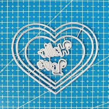 Hello Love letters and 3pcs Love Hearts Metal Die cutting Dies For DIY Scrapbooking Photo Album Decorative Embossing Folder Stencil Die Cut dies