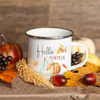 Кружка Hello Pumpkin Enamel Mug Halloween Camping Кружка Gift For Бабушка Mom Nana Осенний Декор Для Дома Hygge Gift Осенняя Кофейная Кружка 360ml