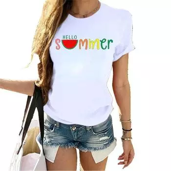 Hello Summer Футболка Женская Повседневная Футболка с коротким рукавом Топы