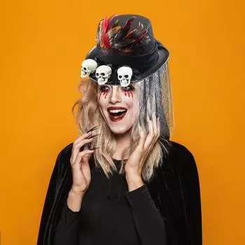 Хеллоуин стимпанк цилиндр фетровая шляпа череп с перьями сетка костюм для вечеринки Хэллоуин аксессуар для подростков взрослых чёрный