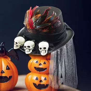 Хеллоуин Стимпанк Цилиндр Фетровая шляпа Череп с перьями Сетчатый костюм для вечеринки на Хеллоуин