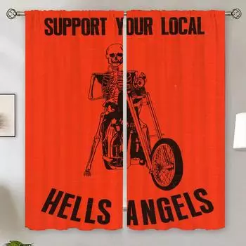 Hells Angel Гостиная Шторы для Дверей Спальня Украшения Дома и Украшения Окна Рулонные Шторы Затемнение Раздел W50xH70cmx2pcs-CL