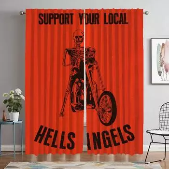 Hells Angels Curtains Child Room Shades Blackout Curtain for Room 2 Panel Home Interior Curtains Tulle for Bedroom Partition W50xH70cmx2pcs-CL