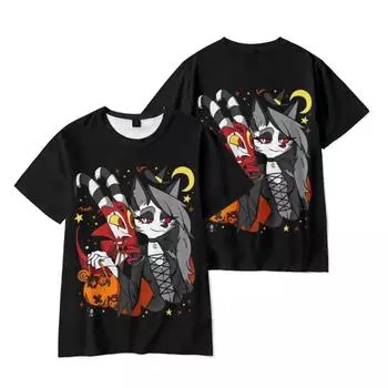 Helluva Boss Аниме Женщины Мужские футболки Рубашка с рисунком Мультфильм Печатный О-образным вырезом Негабаритные с короткими рукавами Модная мужская одежда Уличная одежда XS розовый