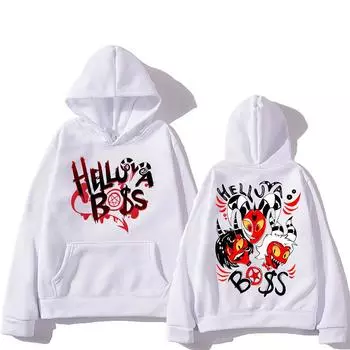 Helluva Boss Hooded Anime Print Cartoon Удобные толстовки с длинными рукавами Harajuku Kawaii Clothes Sudaderas Cute Fleece Hoody XS белый