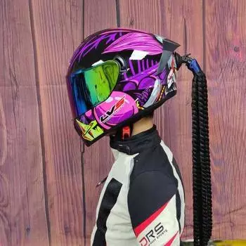 Helmet Dirty Braid Ponytail Braid Twist Braid Motorcycle Personality Helmet Wig with Suction Cup(not Include Helmets) Black braids