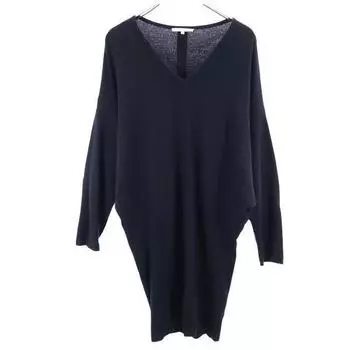 HELMUT LANG wool Long sleeve V-neck knit one piece S black Women Used