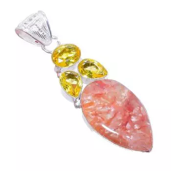 Hematoid Quartz, Citrine Gemstone 925 Sterling Silver Jewelry Pendant 2.5 AH-3294 2.17 жёлтый