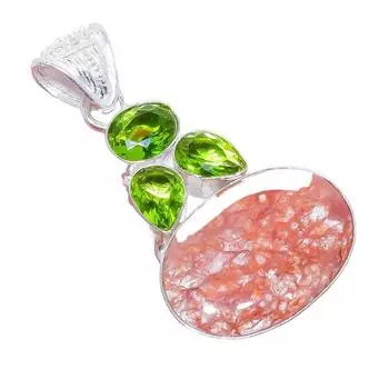 Hematoid Quartz, Peridot Gemstone 925 Sterling Silver Jewelry Pendant 2.0 AH-3263 2.17 зелёный