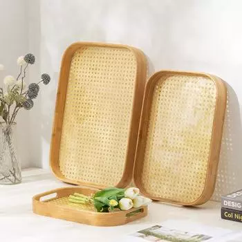 HeMu-Прозрачный акриловый бамбуковый поднос из хлопка, портативный прямоугольный чайный сервиз, чайная тарелка, ресторан, отель, бытовая техника