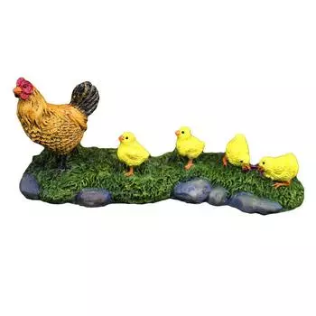 Hen Mother And Chick Miniatures Garden Resin Animal Decor For Gift Housewarming