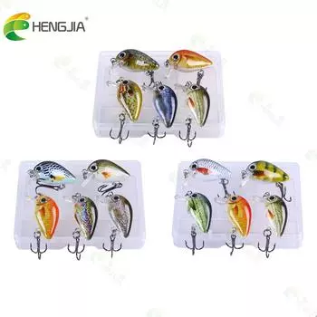 HENGJIA, 5 шт., рыболовная приманка, мини-воробка, плавающий воблер, набор рыболовных крючков с коробкой для рыболовных снастей