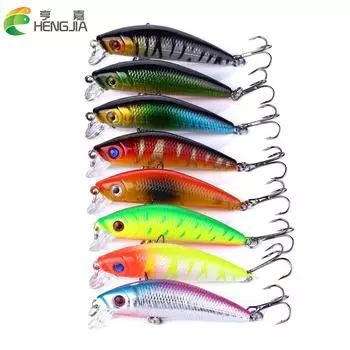 Hengjia 8 шт., рыболовная приманка, искусственная гольян, жесткая приманка для рыбалки, джиг-приманка, рыболовные снасти, два крючка 8pcs