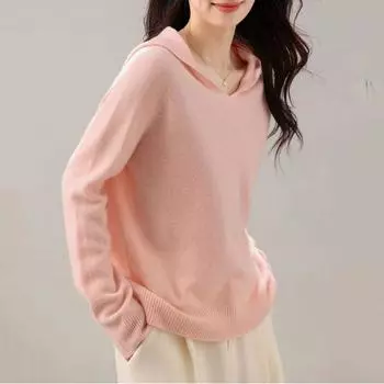 Hengyuanxiang Повседневный термо свитер с капюшоном из чистой шерсти Shallow powder L