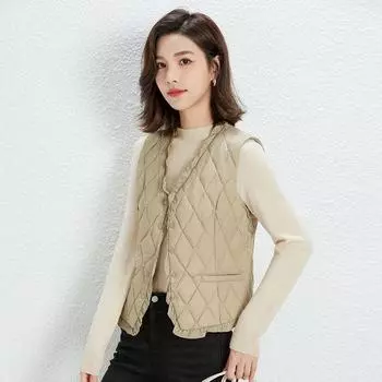 Heni 90 белый утиный пух новый зимний европейский и американский стиль лист лотоса ромб пуховик жилет носить жилет S155/80A верблюд
