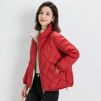 Heni 90 белый утиный пух зимняя новая корейская версия воротник-стойка ромб короткий пуховик женская куртка прилив S (recommended 90-55kg) хаки