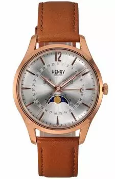 [Henry London] Часы Серебряный циферблат Нержавеющая сталь Ветровое стекло Кварцевые MOONPHASE 39MM London Watch HL39-LS-0384 Обычный импортный темно-синий