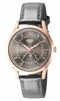 [Henry London] Часы Серый циферблат Нержавеющая сталь Ветровое стекло Кварцевые MOONPHASE 38.5MM London Watch HL39-LS-0422 Обычный импорт Синий