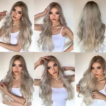 HENRY MARGU Длинные волнистые белые блондинки платиновые Ombre синтетические парики натуральные косплей парики для женщин средняя часть парик термостойкие LC024-1