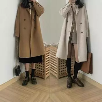 Шерстяное пальто Hepburn 2024 осень-зима свободное оригинальное маленькое шерстяное пальто женское среднее и длинное S чёрный