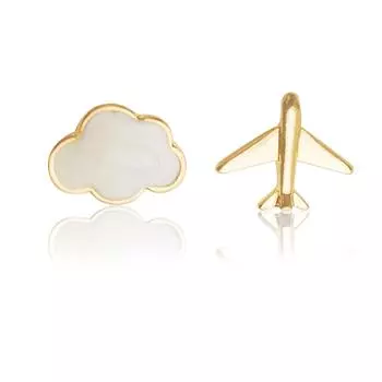 Her Lab |925 Игольчатые милые мини-гвоздики Асимметричные серьги в форме самолета Компактные аксессуары | набор в шкатулке для украшений