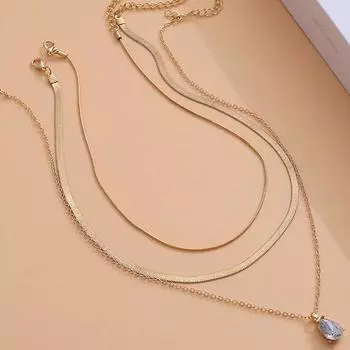 Her Lab | Модное трехслойное ожерелье с подвеской-каплей из циркония, сплетенная цепочка на ключицу