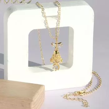 Her Lab | Кулон с полым колокольчиком, ожерелье из циркония, нежная цепочка для ключицы, упаковка в шкатулке для украшений