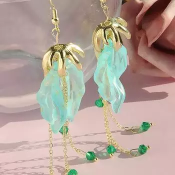 Her Lab Ювелирные изделия | Серьги-кисточки с зелеными листьями, винтажные длинные серьги-подвески, упаковка в шкатулку для украшений