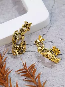 Her Lab Ювелирные изделия| Новые винтажные зажимы для ушей с вырезом в форме цветка и листа без пирсинга, зажимы для костей ушей, набор ювелирных изделий золотистый