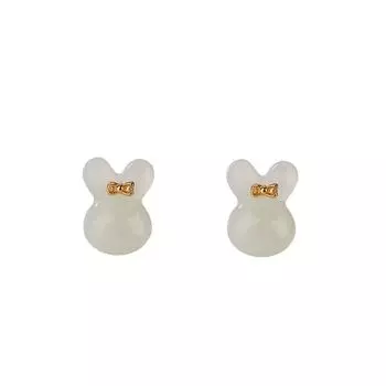 Her Lab Ювелирные изделия| Серьги-гвоздики с кроликом из натурального нефрита, серебряные иглы 925 пробы, серьги с милым бантиком, набор шкатулок для драгоценностей зелёный