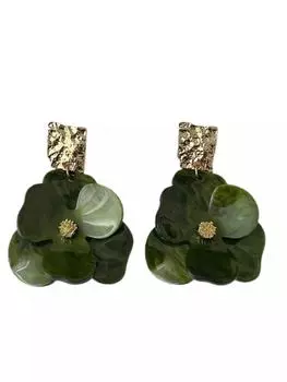 Her Lab Ювелирные изделия| Серьги с цветочным узором, иглы из серебра 925 пробы, акриловые серьги-лепестки, легкие серьги-стримеры, шкатулка для драгоценностей. зелёный