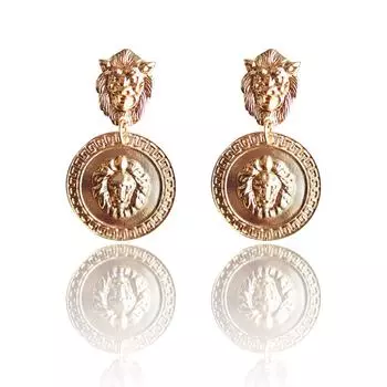 Her Lab Ювелирные изделия | серьги в виде головы льва Большие серьги в виде монеты с животными Винтажные аксессуары 80-х годов подарок для женщин