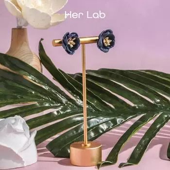 Her Lab Ювелирные изделия| Синие цветочные серьги-гвоздики, простые и благородные серьги, элегантные женские серьги