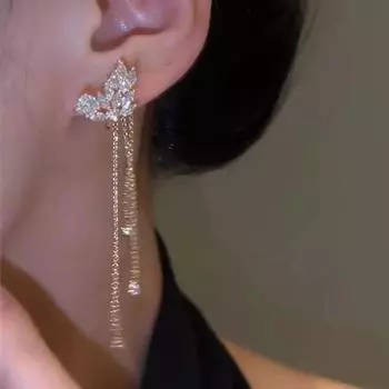 Her Lab | Клипса для ушей из мерцающего циркония, клипса для ушных косточек без прокола, серьги с бахромой в виде звезд, упаковка в шкатулке для украшений